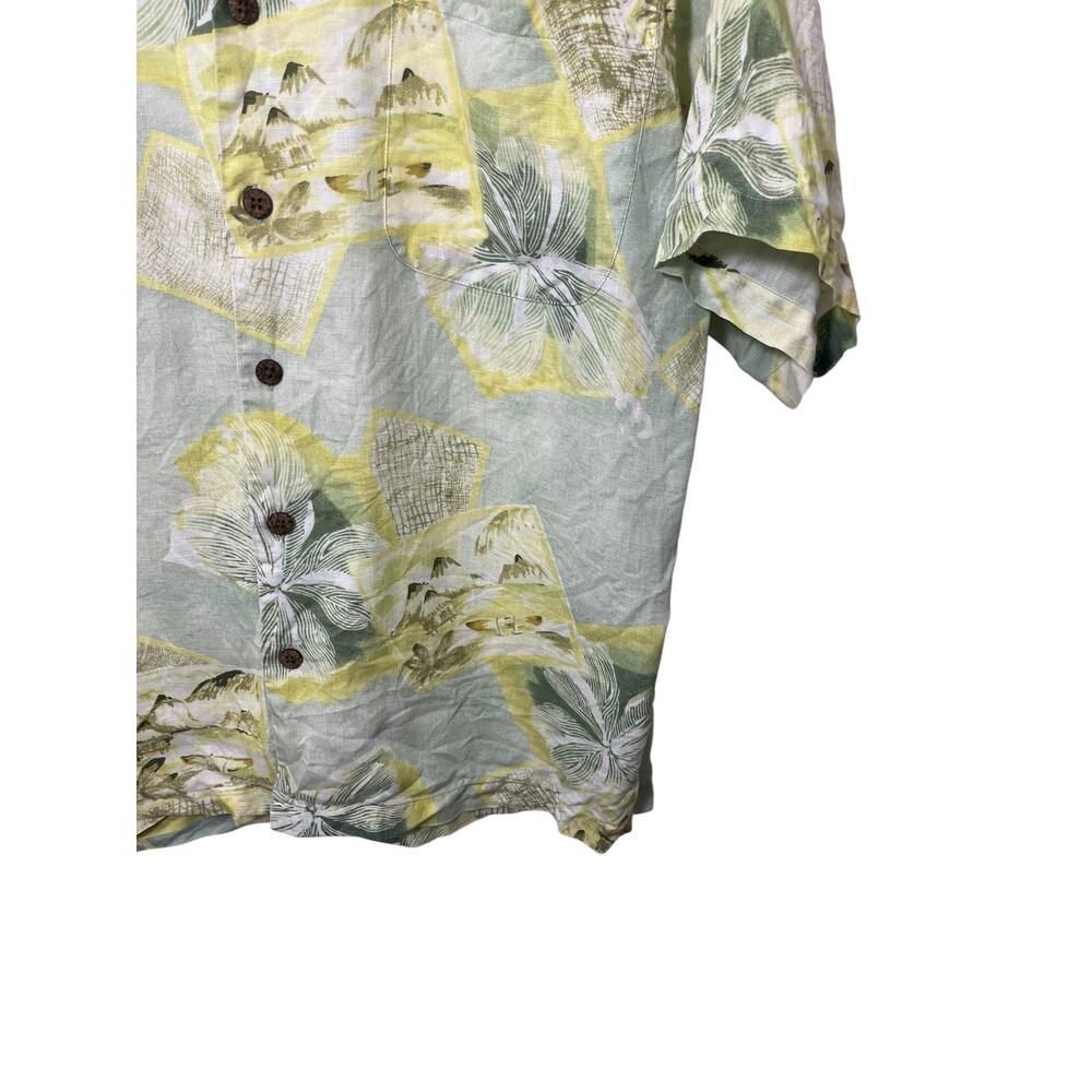 Tommy Bahama Hawaiian Shirt Mens Small Yellow Linen Floral Print Loop Collar - Picture 5 of 8